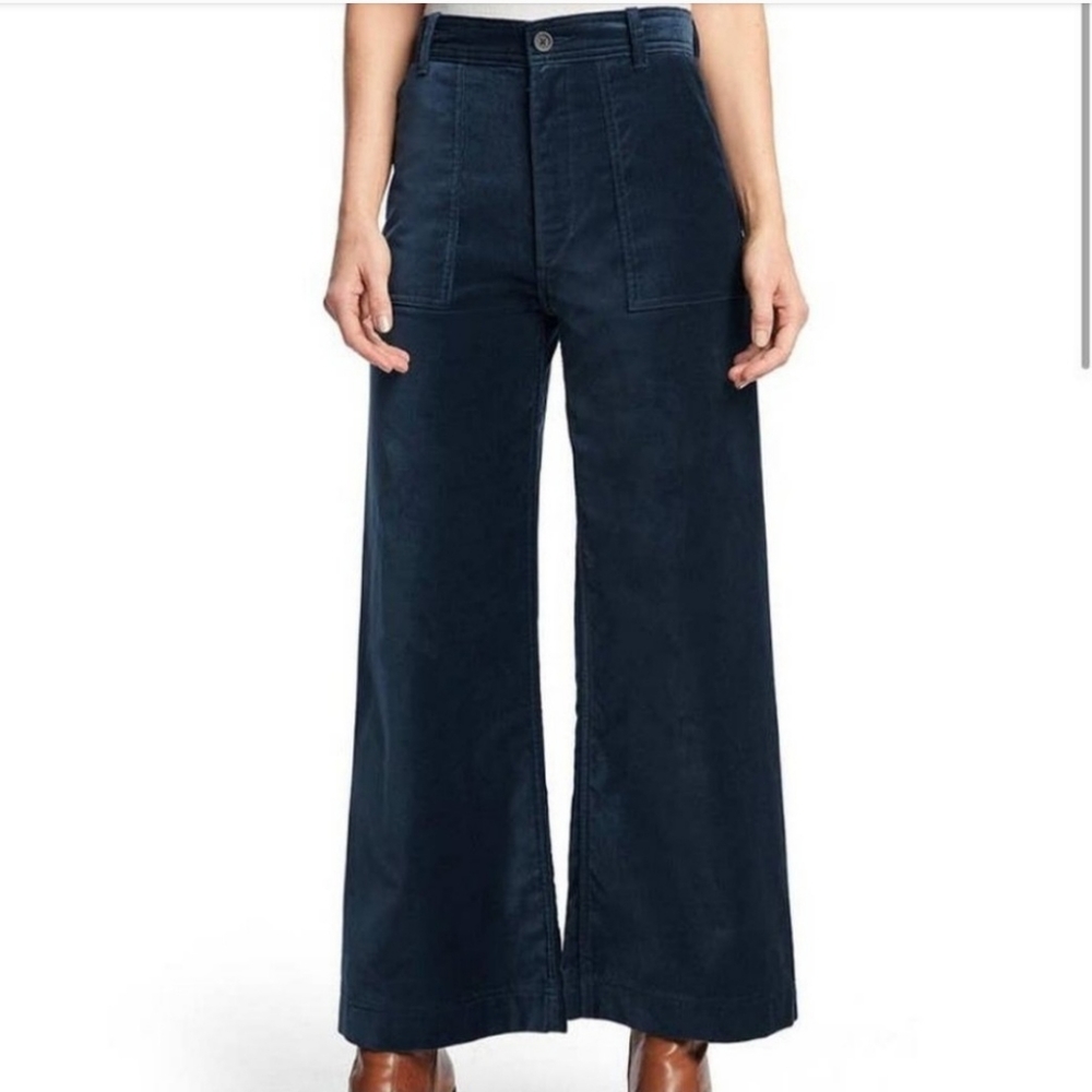 Frye Pants Nadia Womens Black Wide Leg Cotton Velvet Velour Pocket High Rise